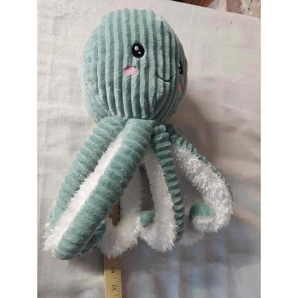 Plush Octopus Stuffed Animal Mint Green White Soft Corduroy Fluffy Toy Kids